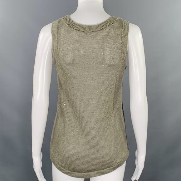 BRUNELLO CUCINELLI Size S Green Sage Linen Blend Knit Sleeveless Casual Top - Picture 3 of 10